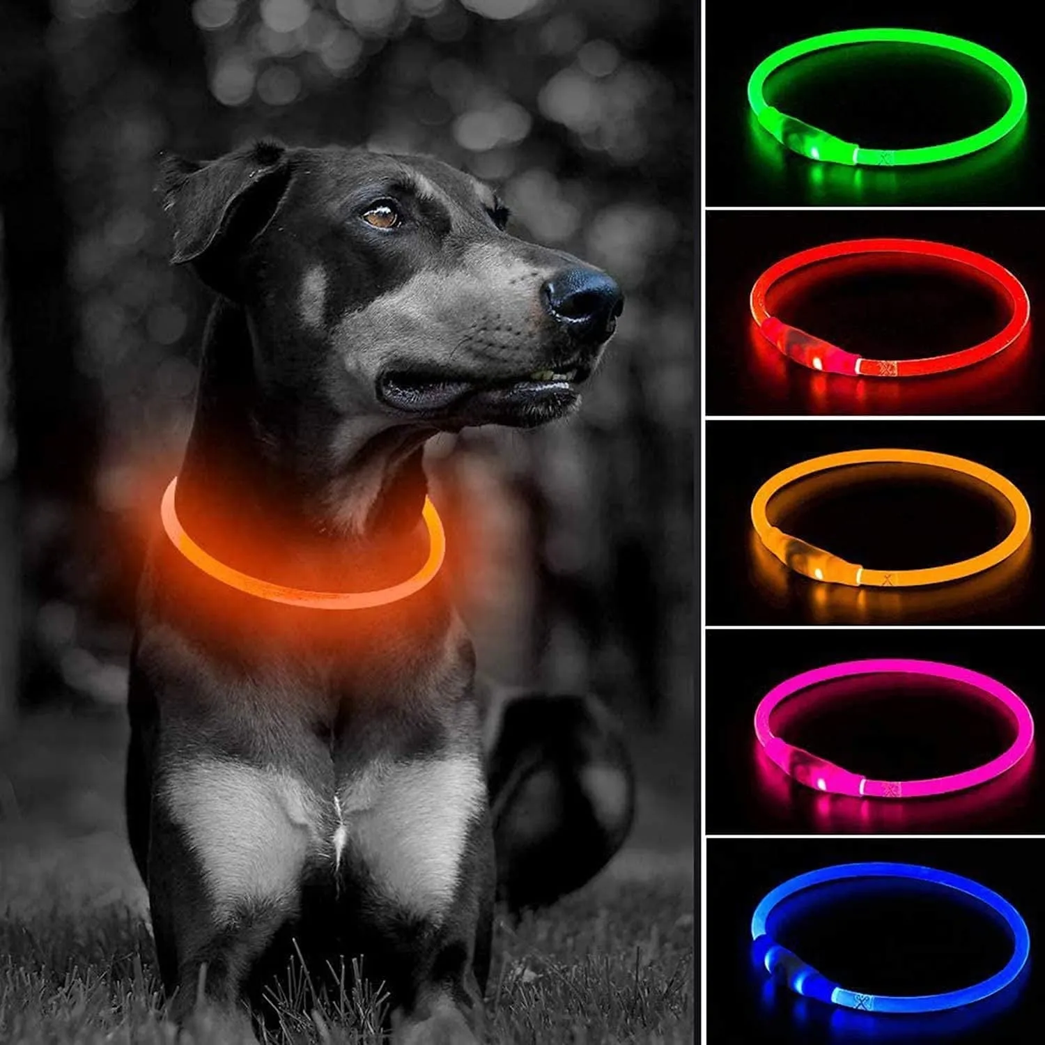 Light up Dog Collars - Waterproof LED Dog Collar, Glow in the Dark Puppy Collar, TPU Cuttable Lighted Dog Collar for Small Medium Large Dogs (Red)
