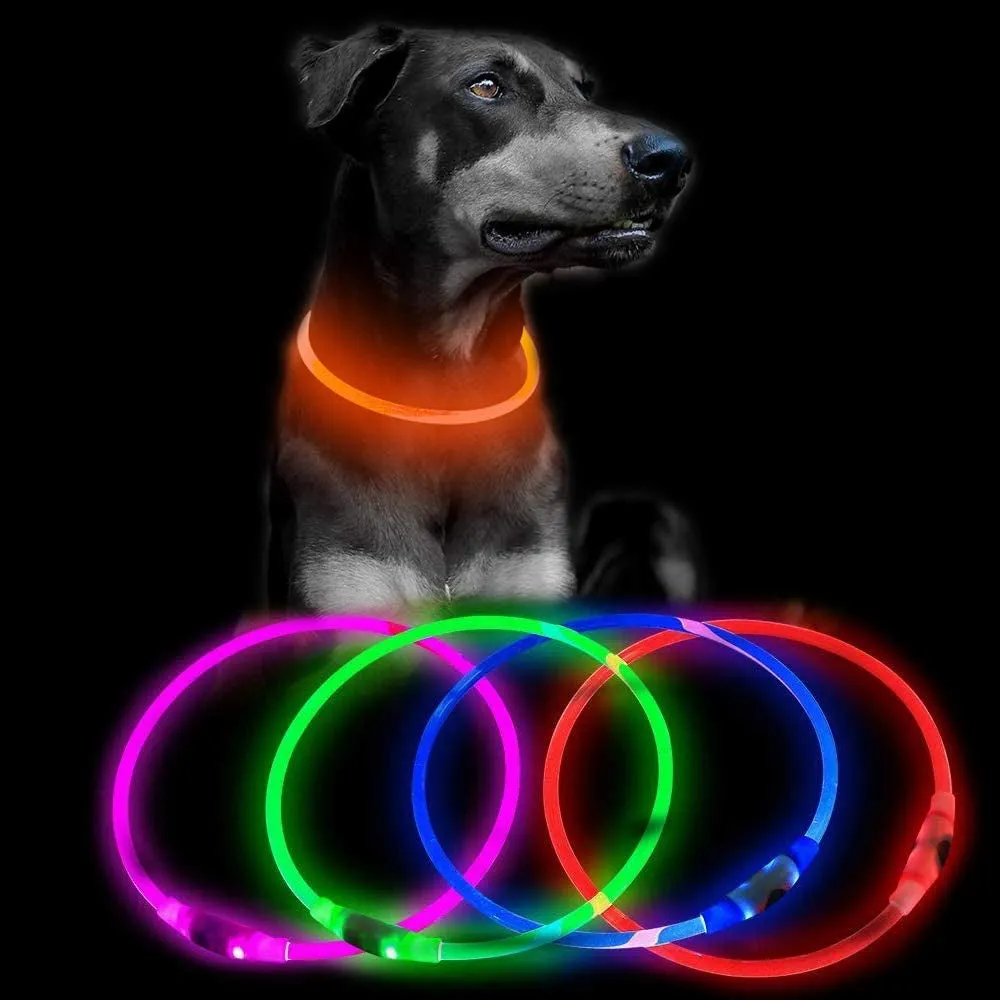 Light up Dog Collars - Waterproof LED Dog Collar, Glow in the Dark Puppy Collar, TPU Cuttable Lighted Dog Collar for Small Medium Large Dogs (Red)