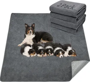 LOOBANI 2 Packs Extra Large Reusable Dog Mat for Floor, Non-Slip Washable Pee Pad for Dogs, Fast Absorbent Pet Whelping Pads, Puppy Playpen Mat for Incontinence, Housebreak, Crate, 48x48in, Gray