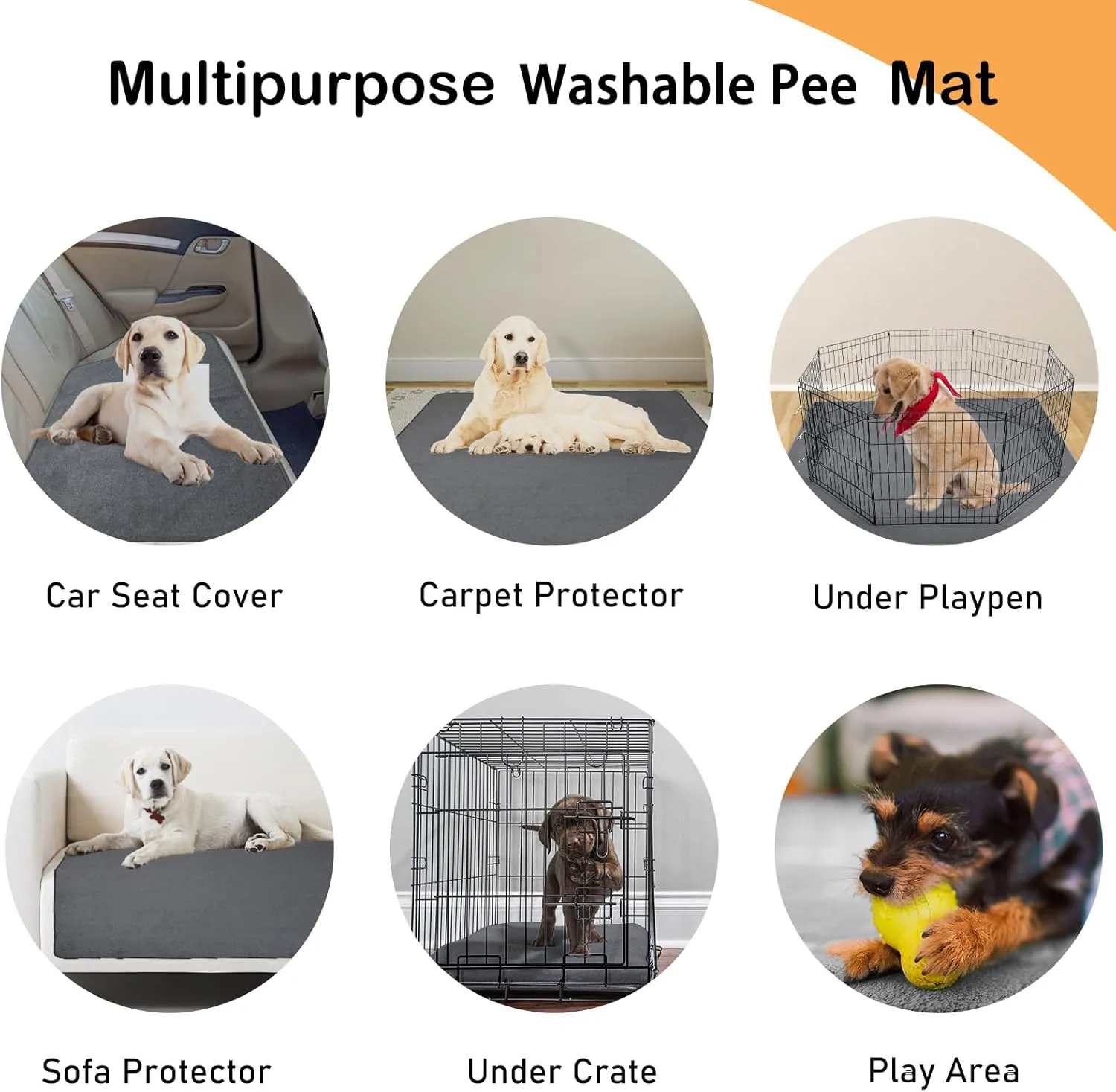 LOOBANI 2 Packs Extra Large Reusable Dog Mat for Floor, Non-Slip Washable Pee Pad for Dogs, Fast Absorbent Pet Whelping Pads, Puppy Playpen Mat for Incontinence, Housebreak, Crate, 48x48in, Gray