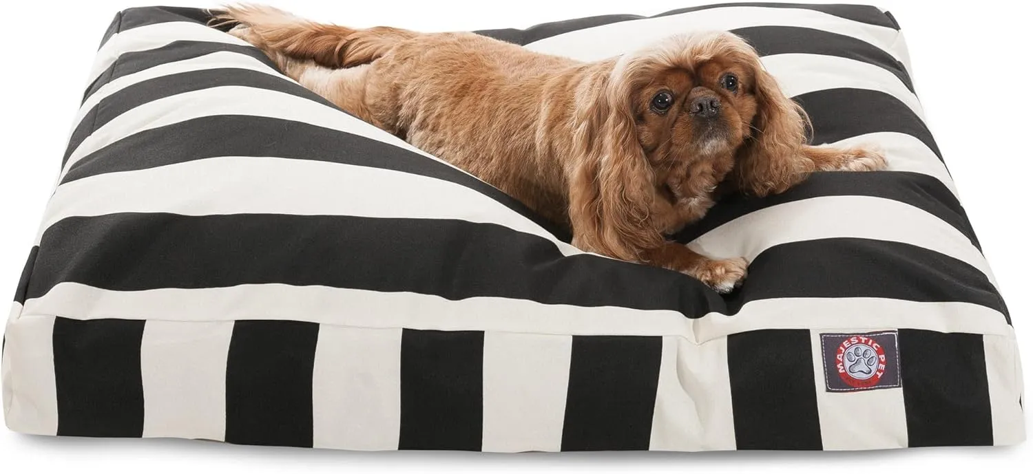 Majestic Pet Shredded Memory Foam Dog Bed Medium with Removable Washable Cover 35x29x4 Inch - Rectangle Orthopedic Dog Bed for Senior DogsFlat Durable Dogs Crate Bed - Vertical Stripe - Black