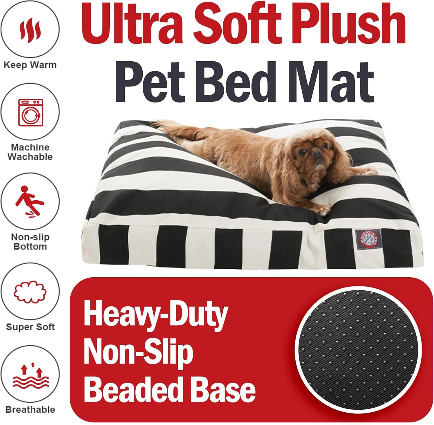 Majestic Pet Shredded Memory Foam Dog Bed Medium with Removable Washable Cover 35x29x4 Inch - Rectangle Orthopedic Dog Bed for Senior DogsFlat Durable Dogs Crate Bed - Vertical Stripe - Black