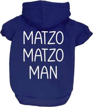 Matzo Matzo Man Passover, Jewish Holiday, Funny Dog Hoodie Fleece Lined Pullover Sweatshirt with Leash Hole (Royal Blue, Medium 1224)