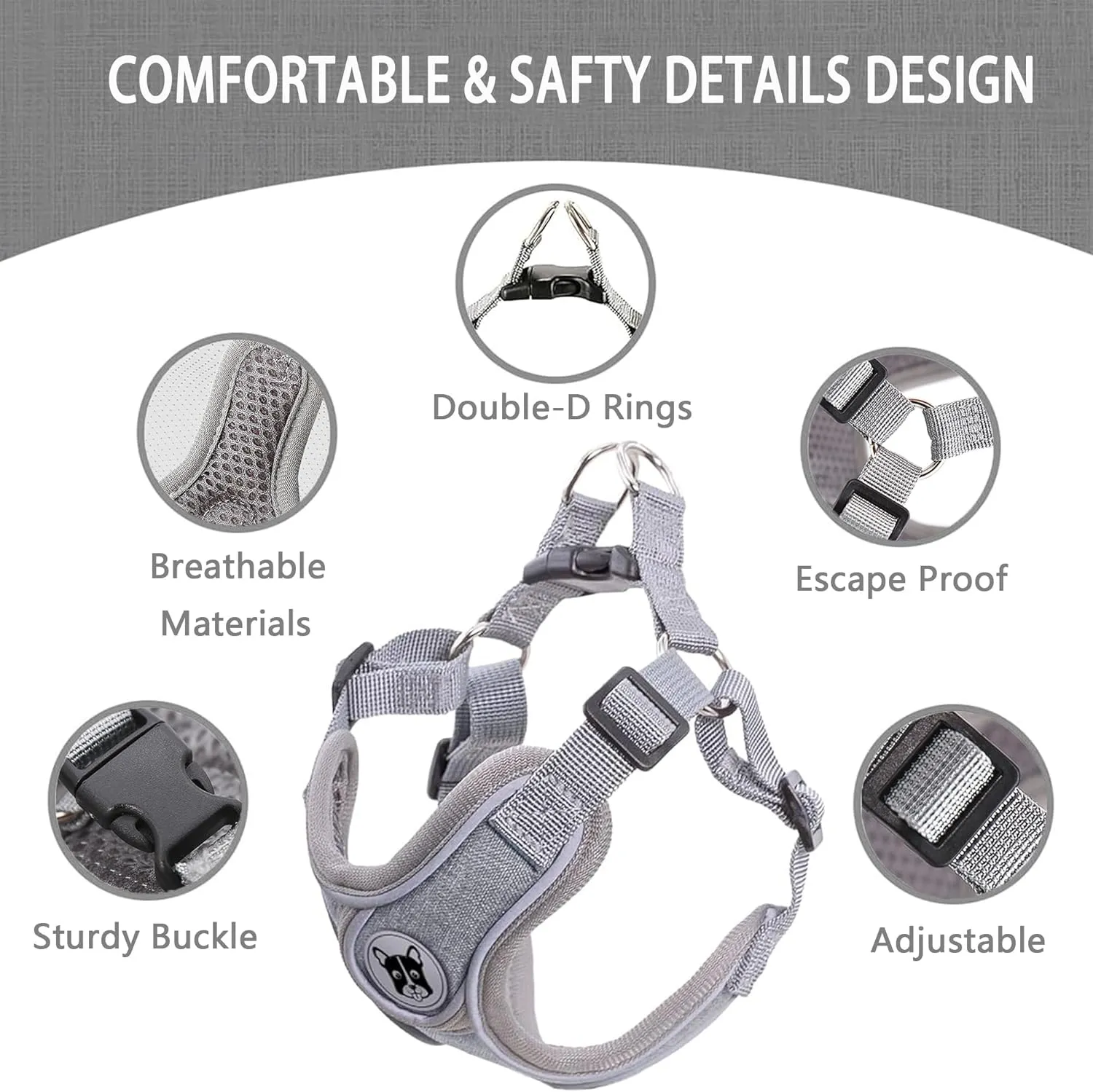Medium Dog Harness and Leash Set,No Pull Adjustable Step in Soft Mesh Vest Harness,Easy Walk Reflective Pet Harness with Padded Handle for Walking Training Small Medium Large Dogs and Cats (Grey, M)