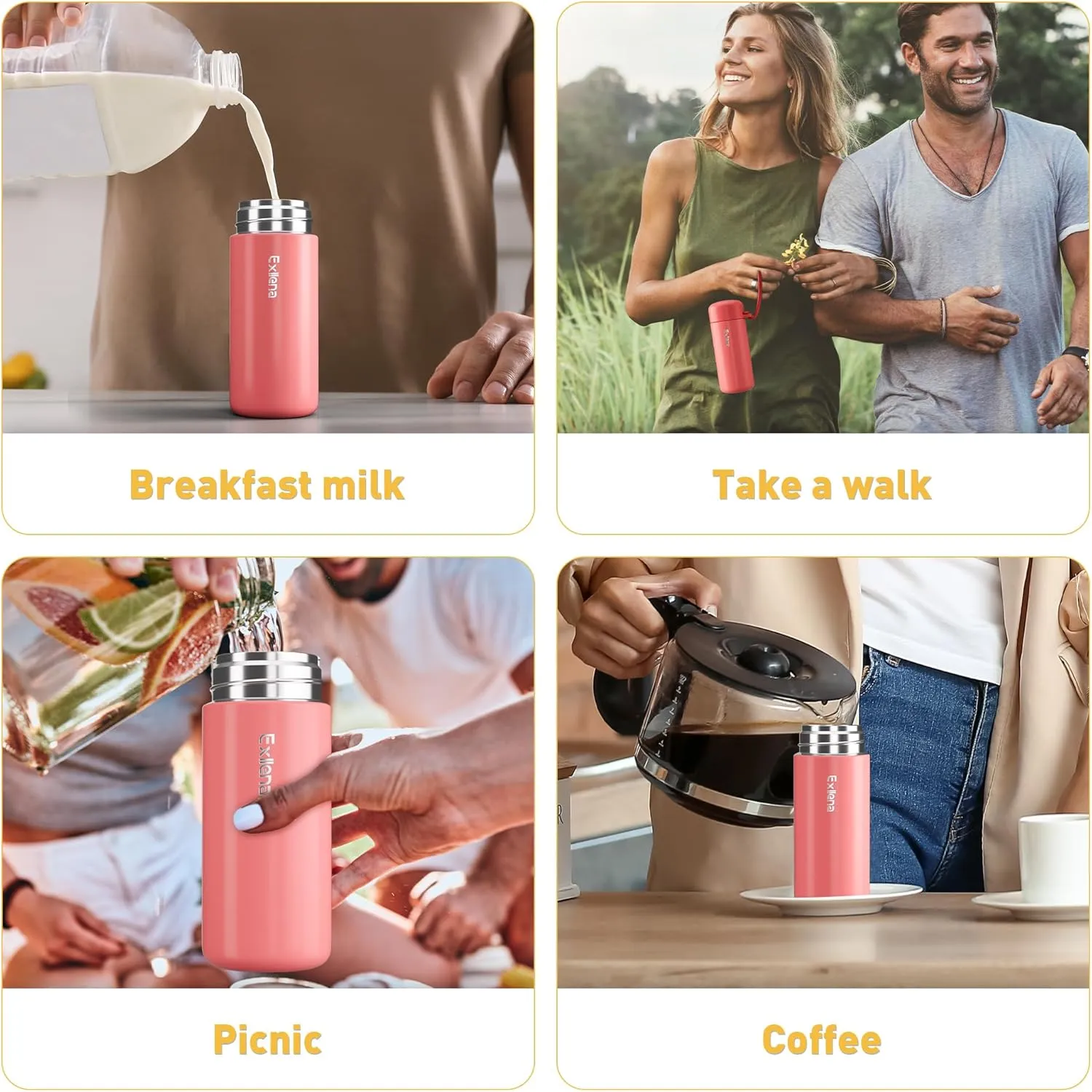 Mini Water Bottle 5oz, Small Insulated Water Bottle for Hot&Cold Drinks, Water Bottle Purse with Carry Handle - 100% Leakproof Perfect for School, Travel...(Coral Red)