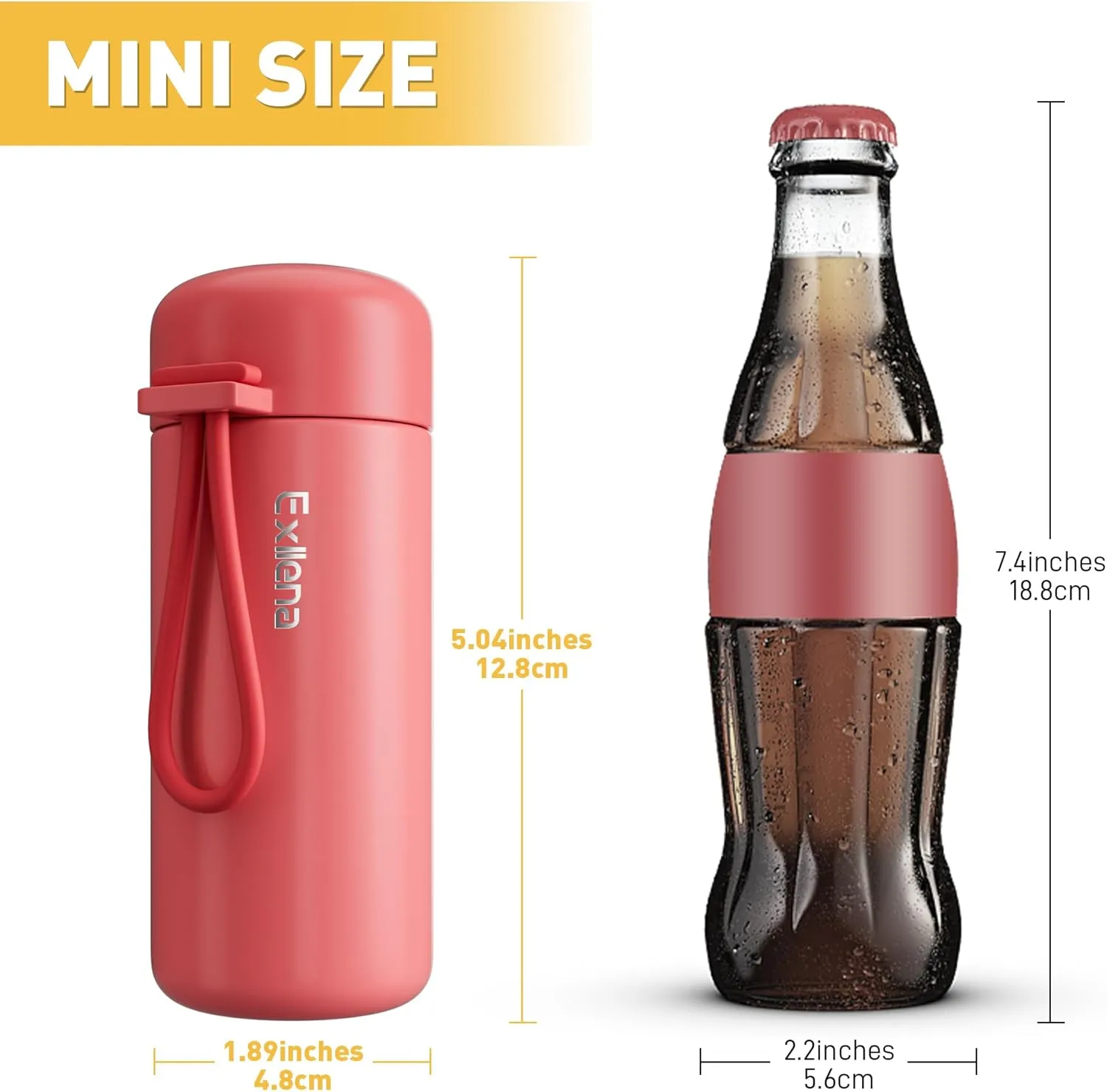Mini Water Bottle 5oz, Small Insulated Water Bottle for Hot&Cold Drinks, Water Bottle Purse with Carry Handle - 100% Leakproof Perfect for School, Travel...(Coral Red)