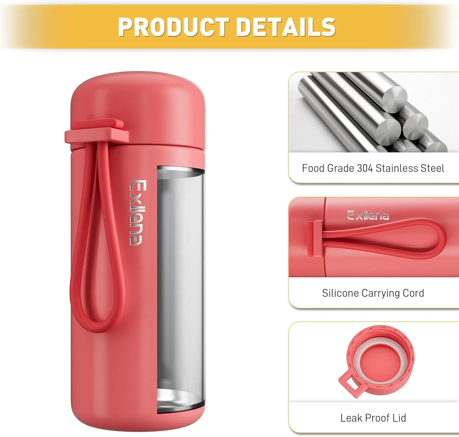 Mini Water Bottle 5oz, Small Insulated Water Bottle for Hot&Cold Drinks, Water Bottle Purse with Carry Handle - 100% Leakproof Perfect for School, Travel...(Coral Red)