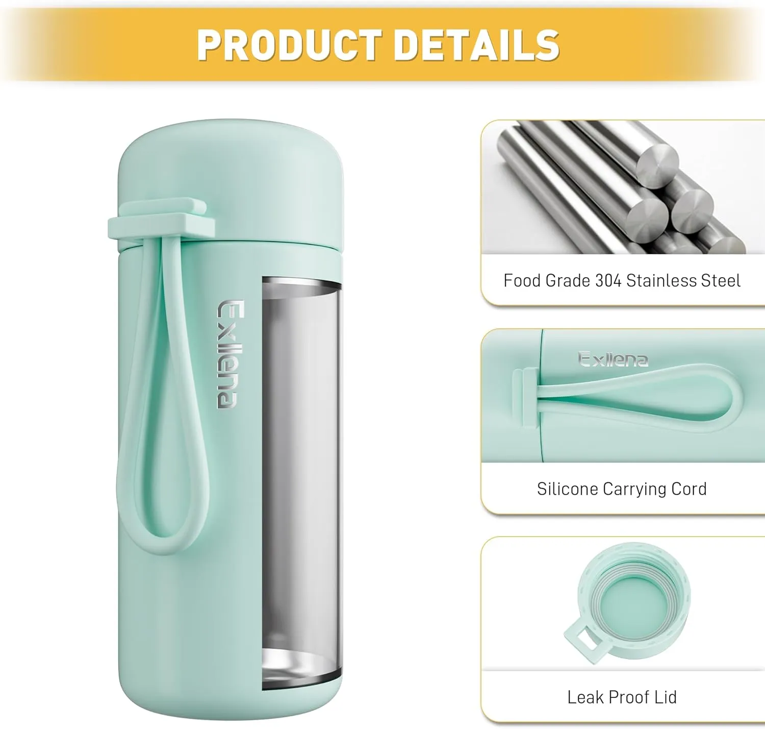 Mini Water Bottle 5oz, Small Insulated Water Bottle for Hot&Cold Drinks, Water Bottle Purse with Carry Handle - 100% Leakproof Perfect for School, Travel...(Mint)