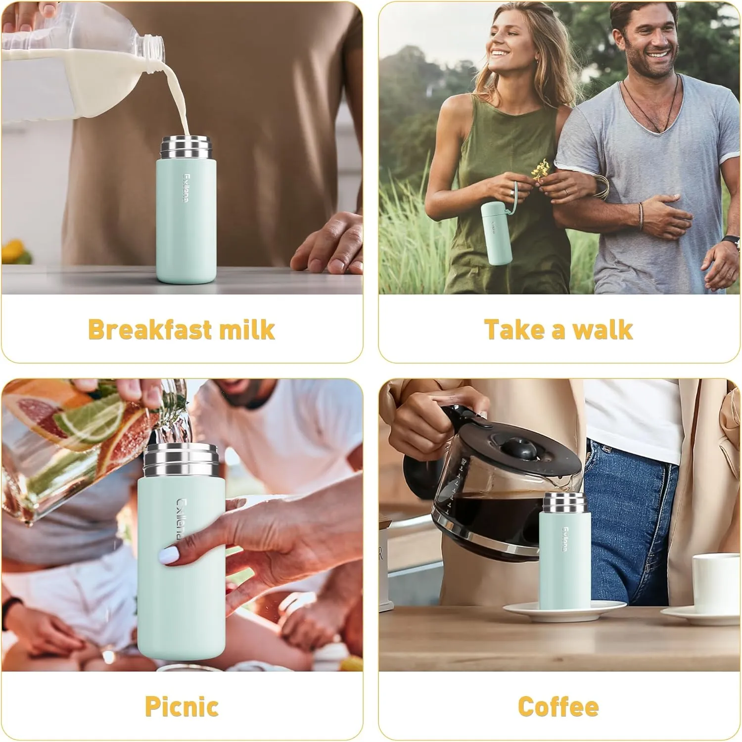Mini Water Bottle 5oz, Small Insulated Water Bottle for Hot&Cold Drinks, Water Bottle Purse with Carry Handle - 100% Leakproof Perfect for School, Travel...(Mint)
