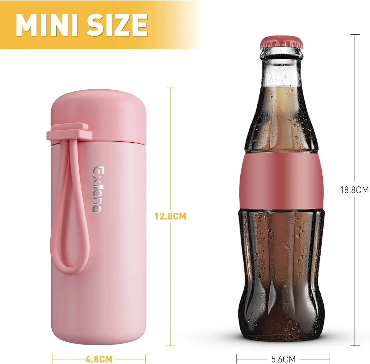 Mini Water Bottle 5oz, Small Insulated Water Bottle for Hot&Cold Drinks, Water Bottle Purse with Carry Handle - 100% Leakproof Perfect for School, Travel...(Pink)