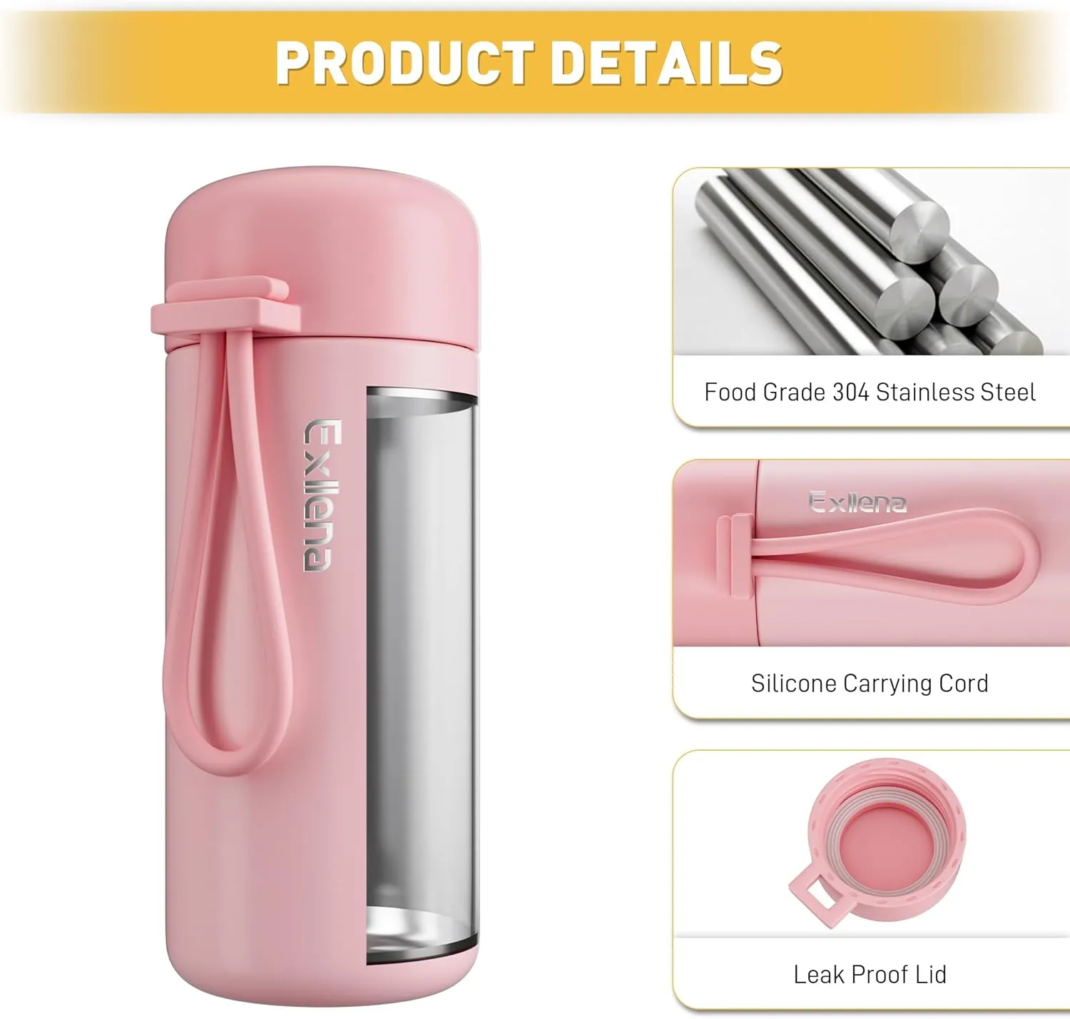 Mini Water Bottle 5oz, Small Insulated Water Bottle for Hot&Cold Drinks, Water Bottle Purse with Carry Handle - 100% Leakproof Perfect for School, Travel...(Pink)