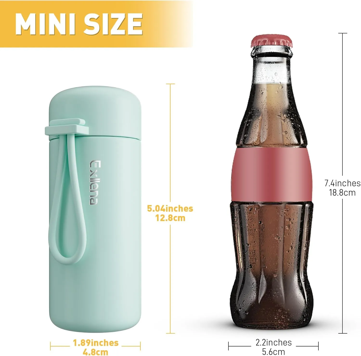 Mini Water Bottles 5oz Pack of 2, Small Insulated Water Bottles for Hot&Cold Drinks, Water Bottle Purse with Carry Handle - 100% Leakproof Perfect for School, Travel...(Mint Red)