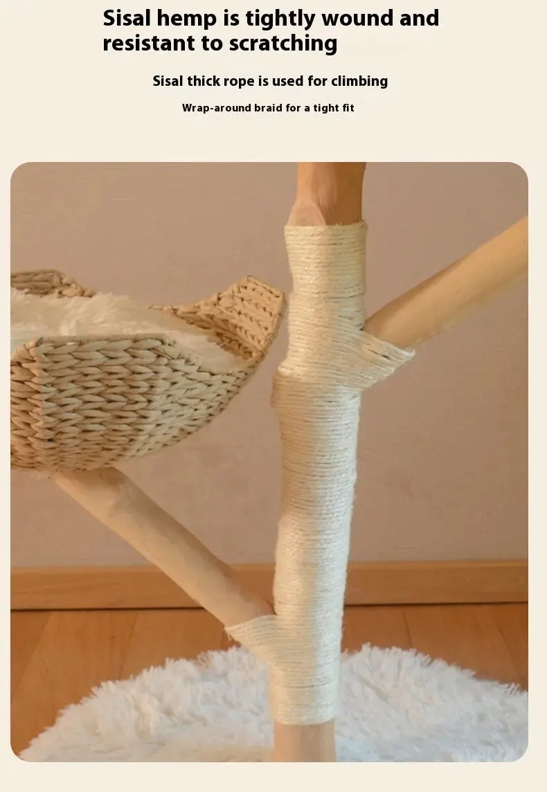Natural Fruit Tree Cat Climbing Frame Solid Wood Rattan Cat Nest Cat Tree - Fluffy cat bed