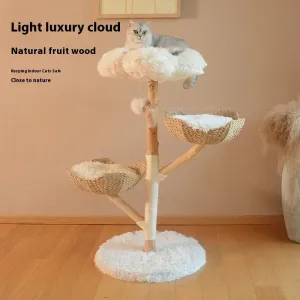 Natural Fruit Tree Cat Climbing Frame Solid Wood Rattan Cat Nest Cat Tree - Fluffy cat bed