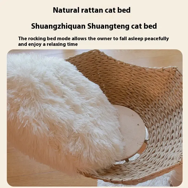 Natural Fruit Tree Cat Climbing Frame Solid Wood Rattan Cat Nest Cat Tree - Fluffy cat bed