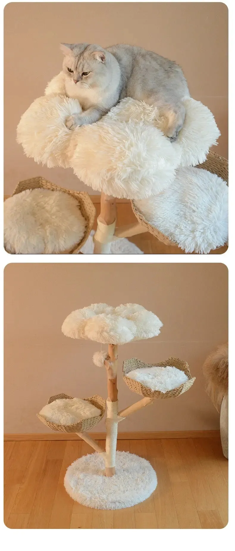Natural Fruit Tree Cat Climbing Frame Solid Wood Rattan Cat Nest Cat Tree - Fluffy cat bed