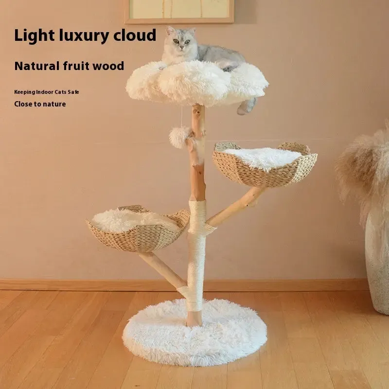 Natural Fruit Tree Cat Climbing Frame Solid Wood Rattan Cat Nest Cat Tree - Fluffy cat bed