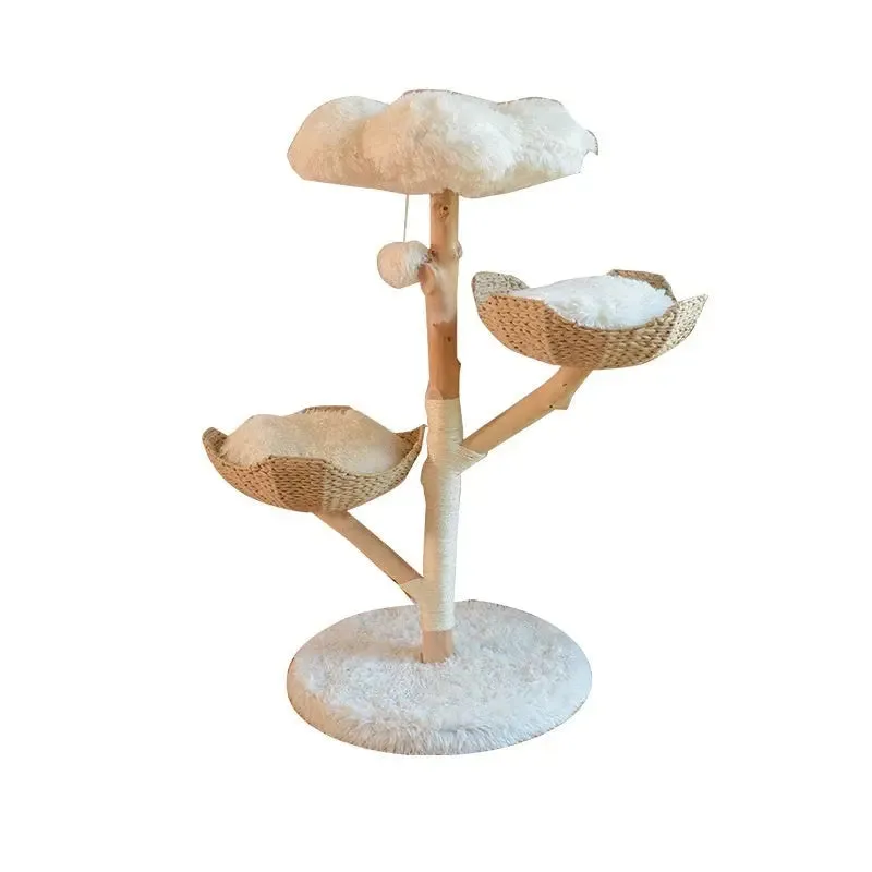 Natural Fruit Tree Cat Climbing Frame Solid Wood Rattan Cat Nest Cat Tree - Fluffy cat bed