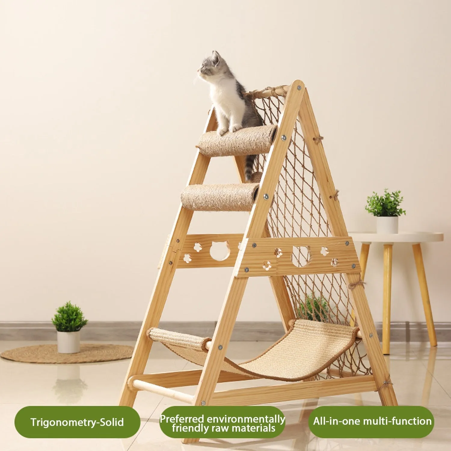 New Large Size Pet Climbing Net Cat Climbing Frame Wooden Cat Nest