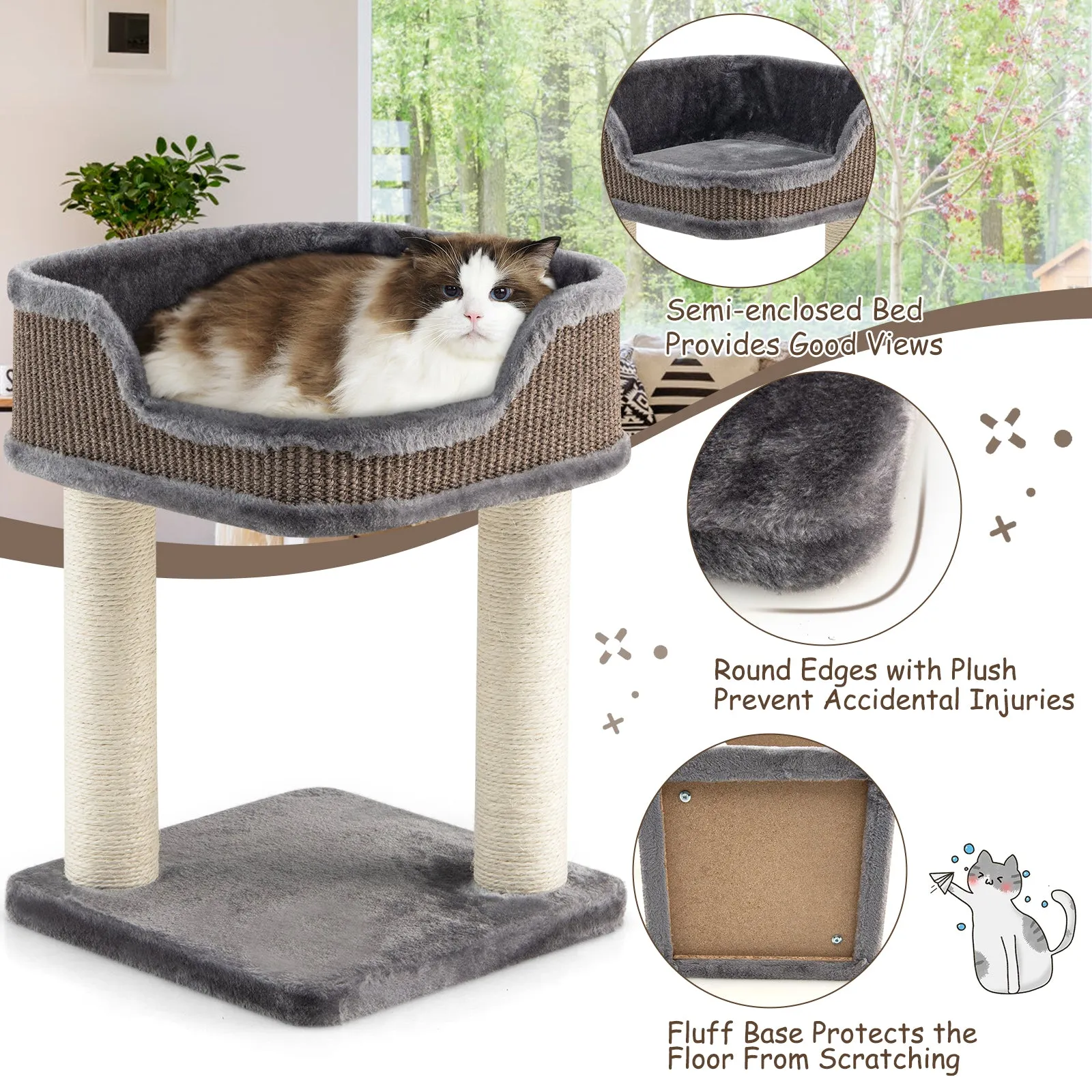 NNECW Compact Cat Tree Tower for Scratching Relaxing &amp Sleeping-Grey