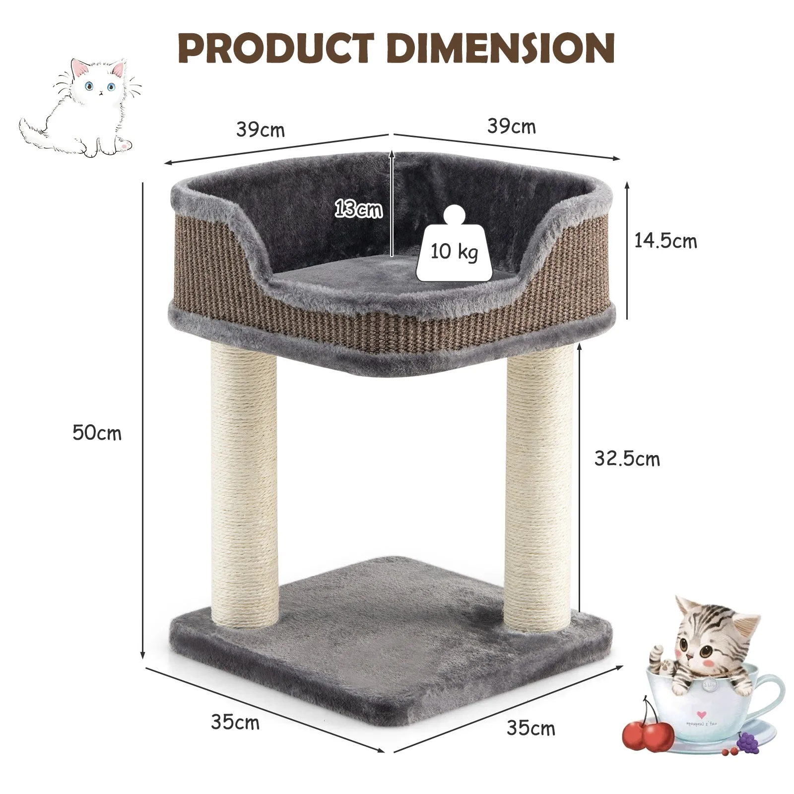NNECW Compact Cat Tree Tower for Scratching Relaxing &amp Sleeping-Grey
