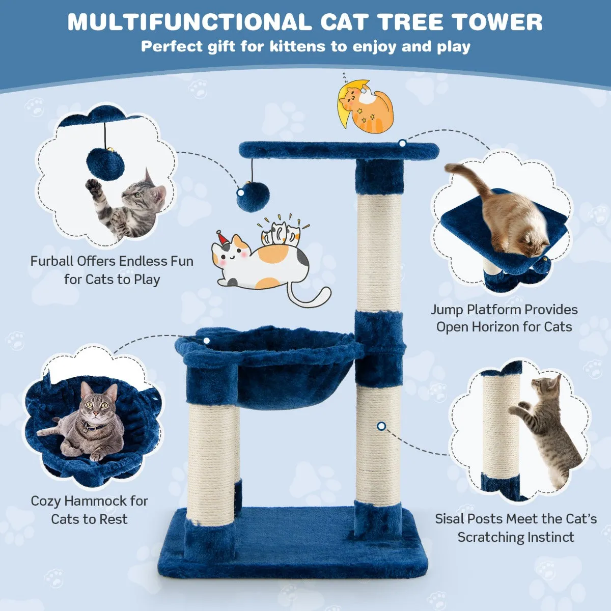 NNECW Multi-level Cat Tree with Cosy Hammock for Cats