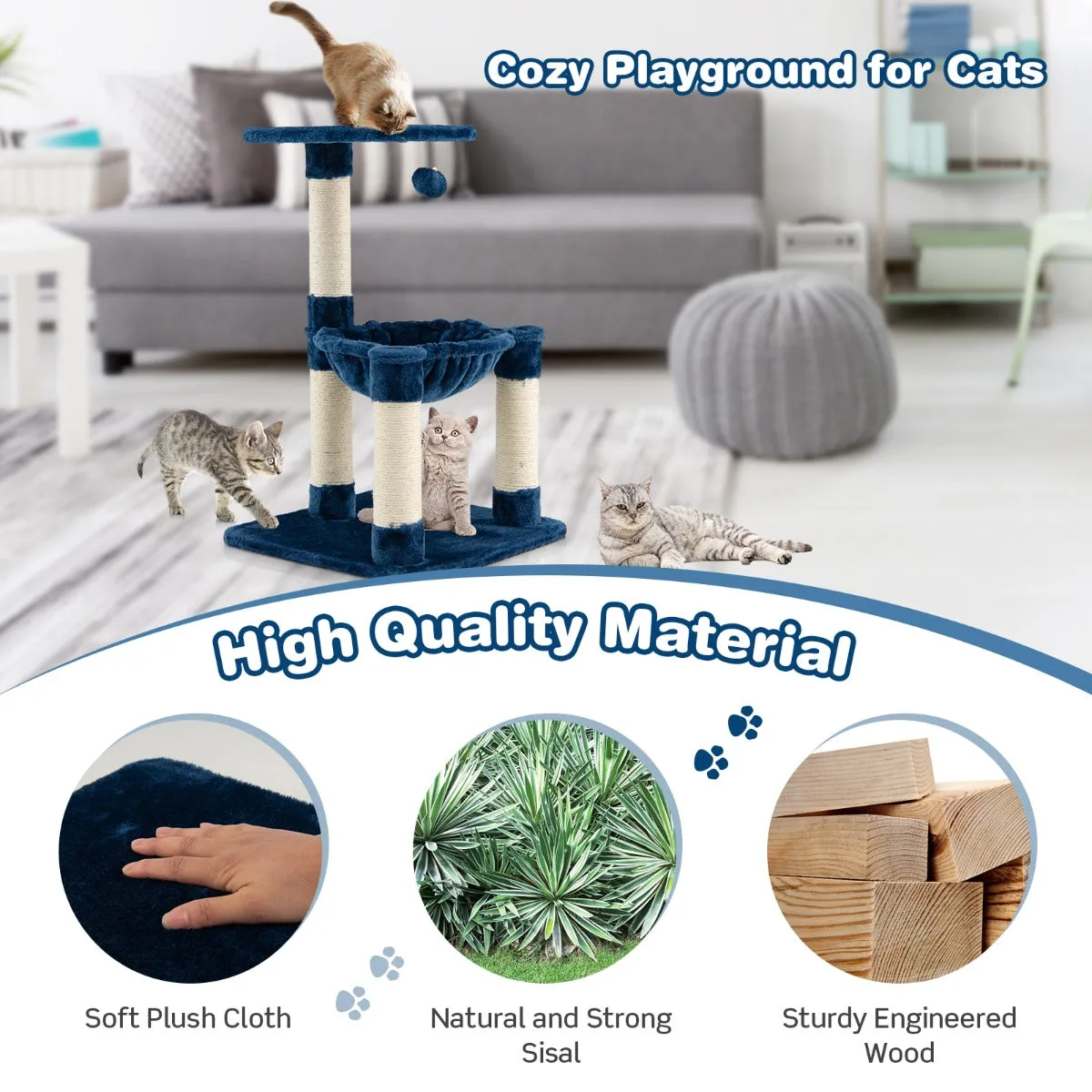 NNECW Multi-level Cat Tree with Cosy Hammock for Cats