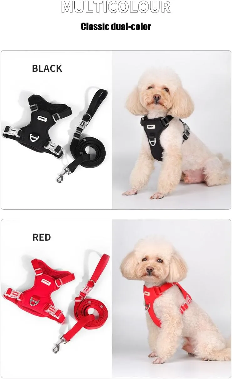 No Pull Dog Harness for Small Medium Dogs, Puppy Harness & Anti-Twist Leash Set, Adjustable & Padded, Puppy Harness with 2 Ultra-Light Aluminum Alloy Leash Clips (Red, Medium)