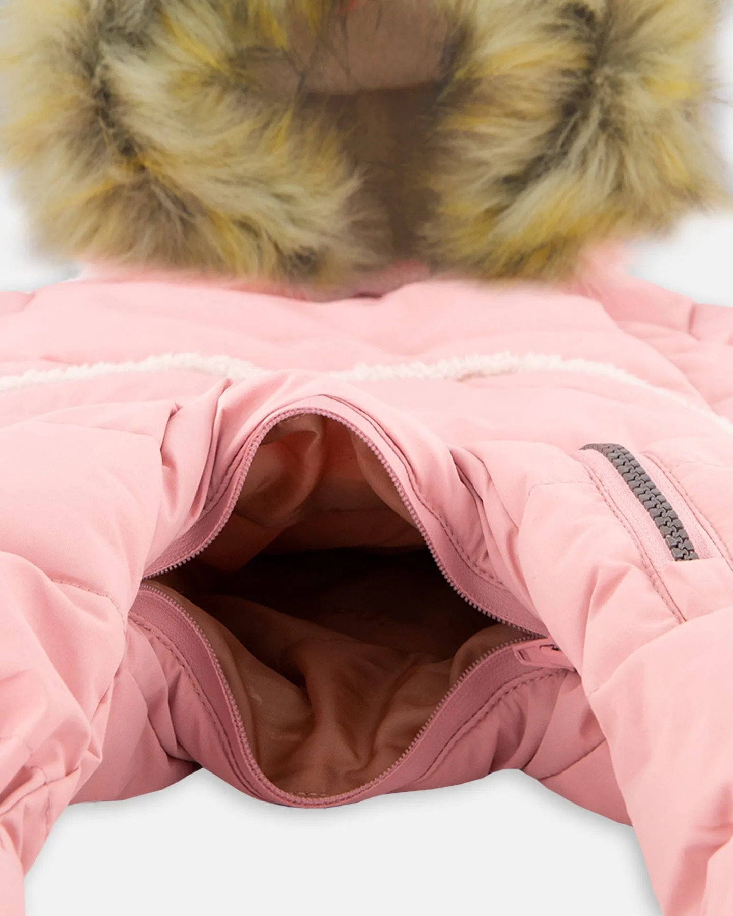 One Piece Baby Hooded Snowsuit Pink Designed For Car Seat