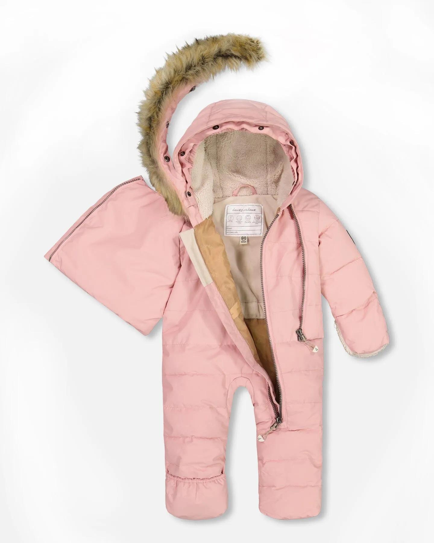 One Piece Baby Hooded Snowsuit Pink Designed For Car Seat