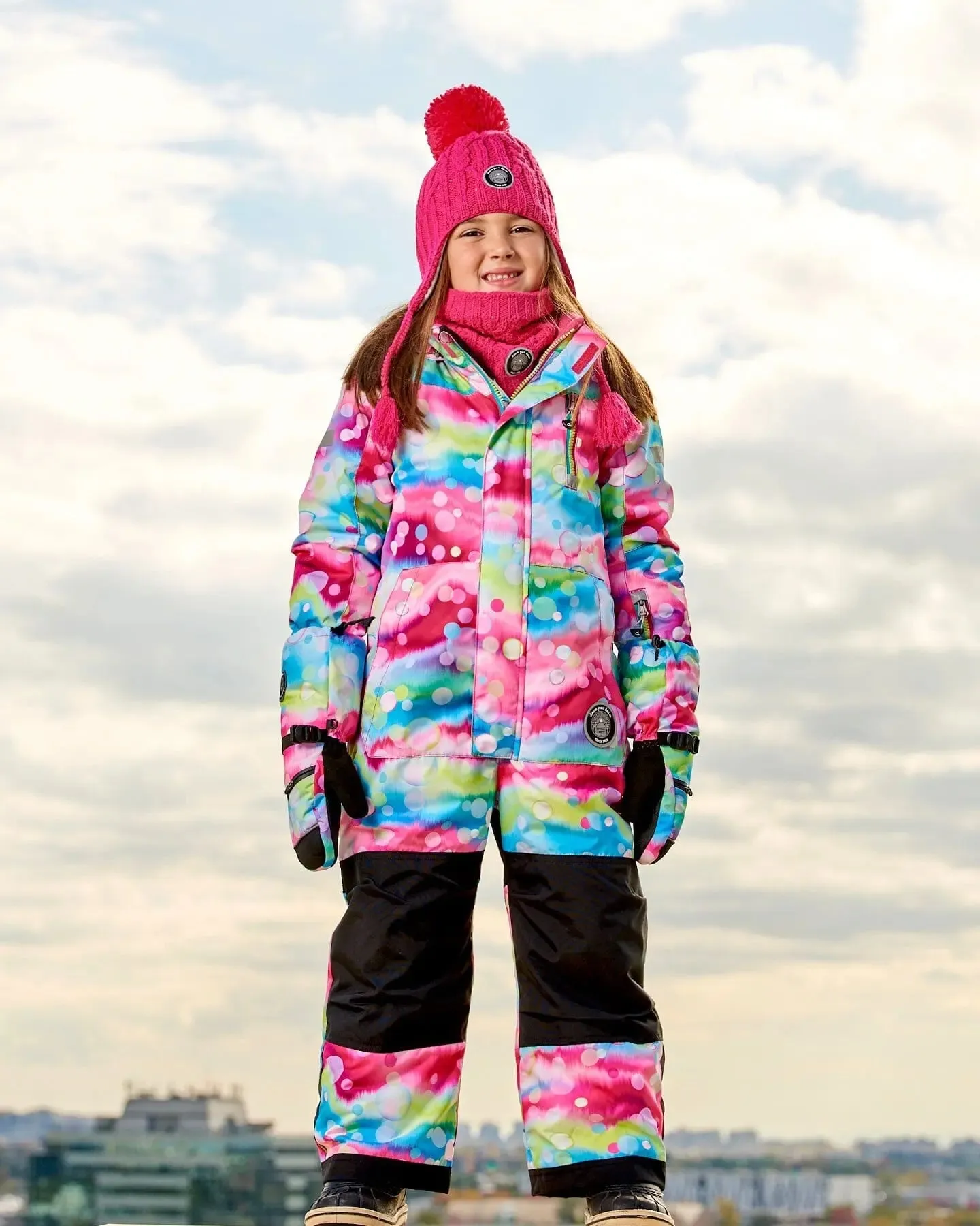 One Piece Snowsuit Printed Multicolor Bubbles
