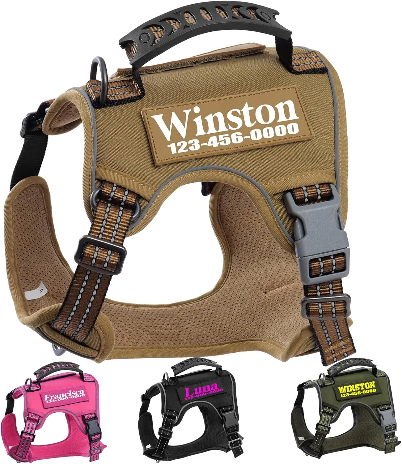 Pawblefy Personalized Tactical Dog Harness with Name & Number, Dog Harness for Large Dogs with Small, Medium and Large Size, No Pull Service Dog Vest with Handle for Training