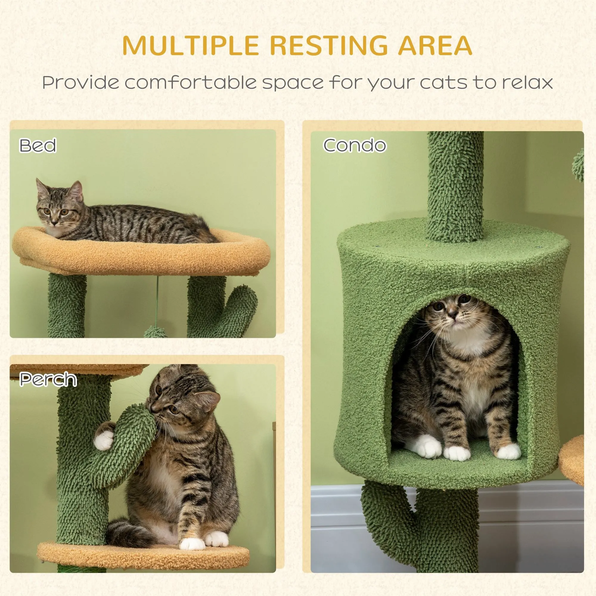 PawHut Multi Level Cat Tree w/ Scratching Post, Cat House and Bed - Green
