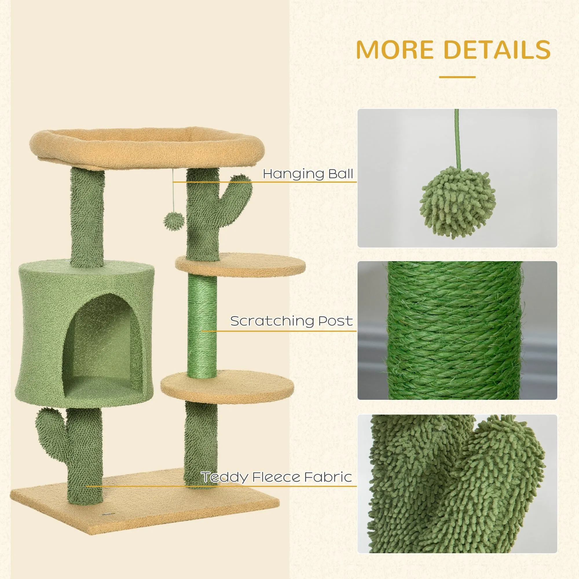 PawHut Multi Level Cat Tree w/ Scratching Post, Cat House and Bed - Green