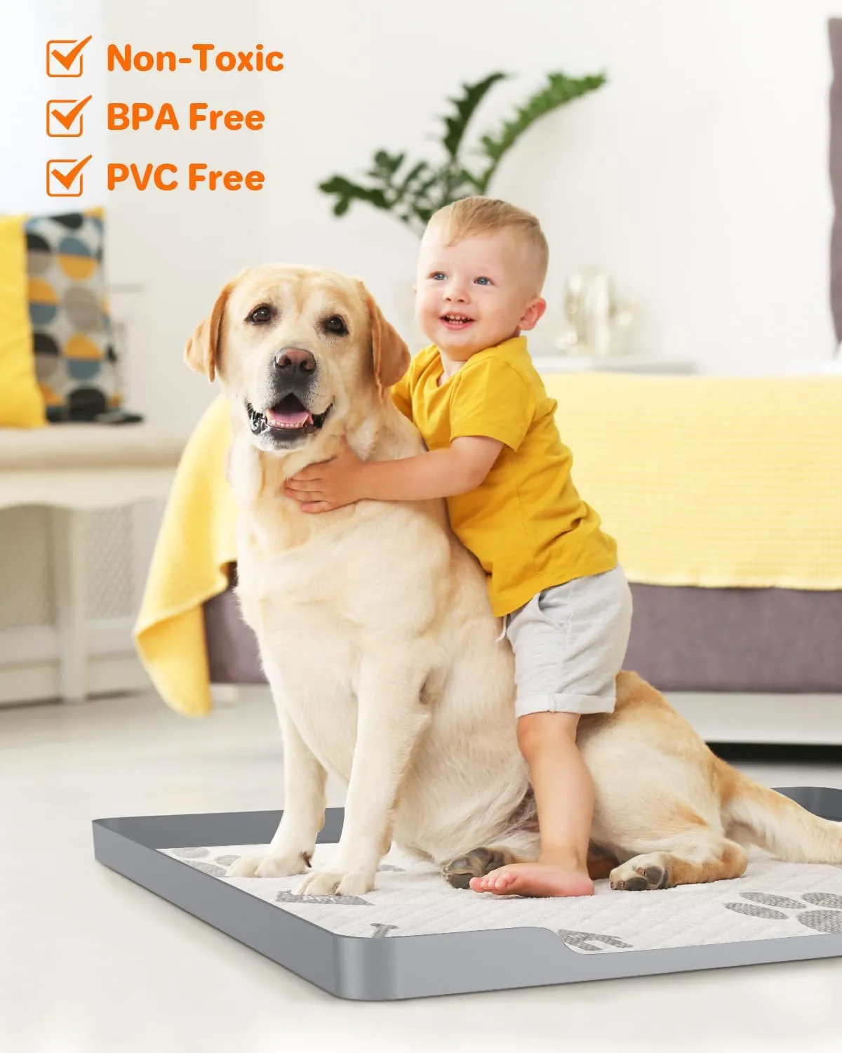 Pee Pad Holder for Dogs, 27"X27" Non-Slip Silicone Mat & Leak-Proof Dog Potty Tray for Floor Protection, Puppy Potty Training Pad Tray, Khaki