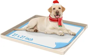 Pee Pad Holder for Dogs, 27"X27" Non-Slip Silicone Mat & Leak-Proof Dog Potty Tray for Floor Protection, Puppy Potty Training Pad Tray, Khaki