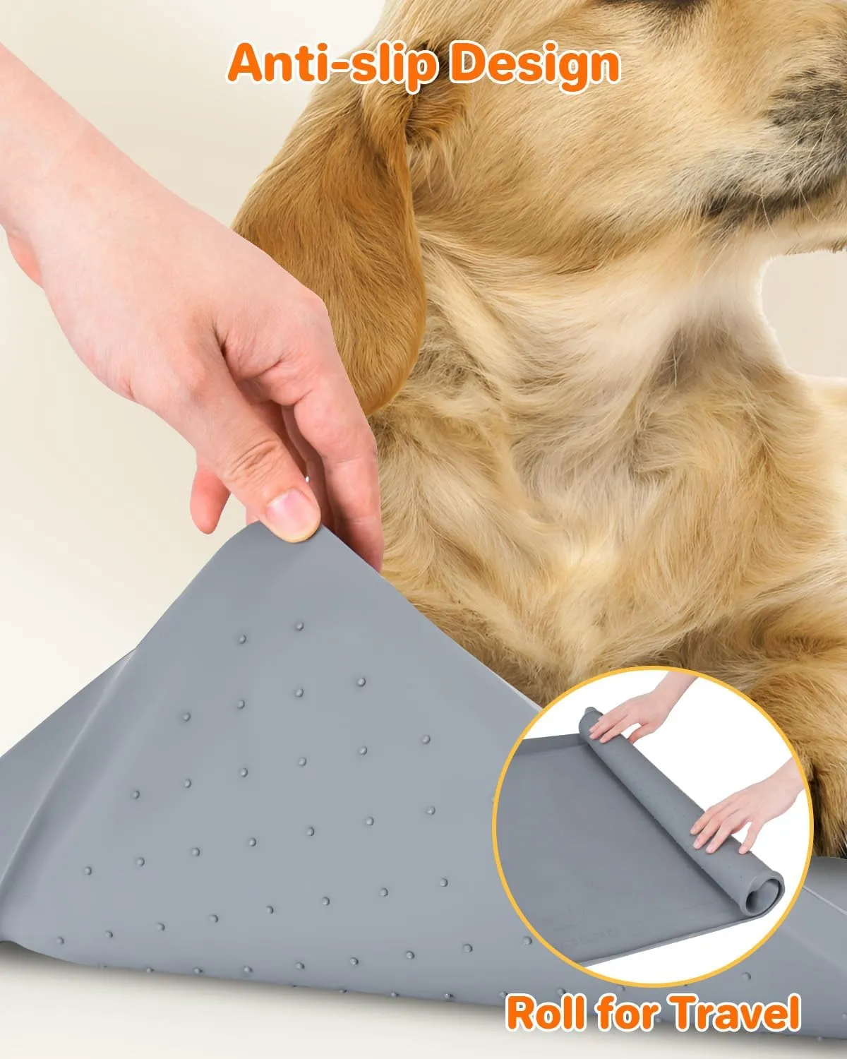 Pee Pad Holder for Dogs, 27"X27" Non-Slip Silicone Mat & Leak-Proof Dog Potty Tray for Floor Protection, Puppy Potty Training Pad Tray, Khaki