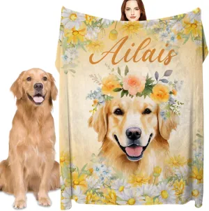 Personalized Dog Name Blanket Gifts for Boys Baby, Golden Retriever Custom Name Fleece Blanket - Soft Cozy Throw for Kids 30"x40" Perfect Customized Toddler Infant or Newborn Gift for Bed Sofa Travel
