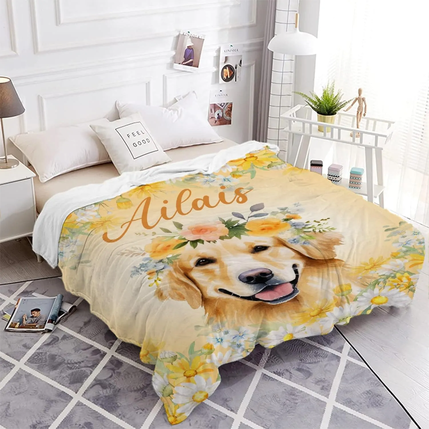 Personalized Dog Name Blanket Gifts for Boys Baby, Golden Retriever Custom Name Fleece Blanket - Soft Cozy Throw for Kids 30"x40" Perfect Customized Toddler Infant or Newborn Gift for Bed Sofa Travel