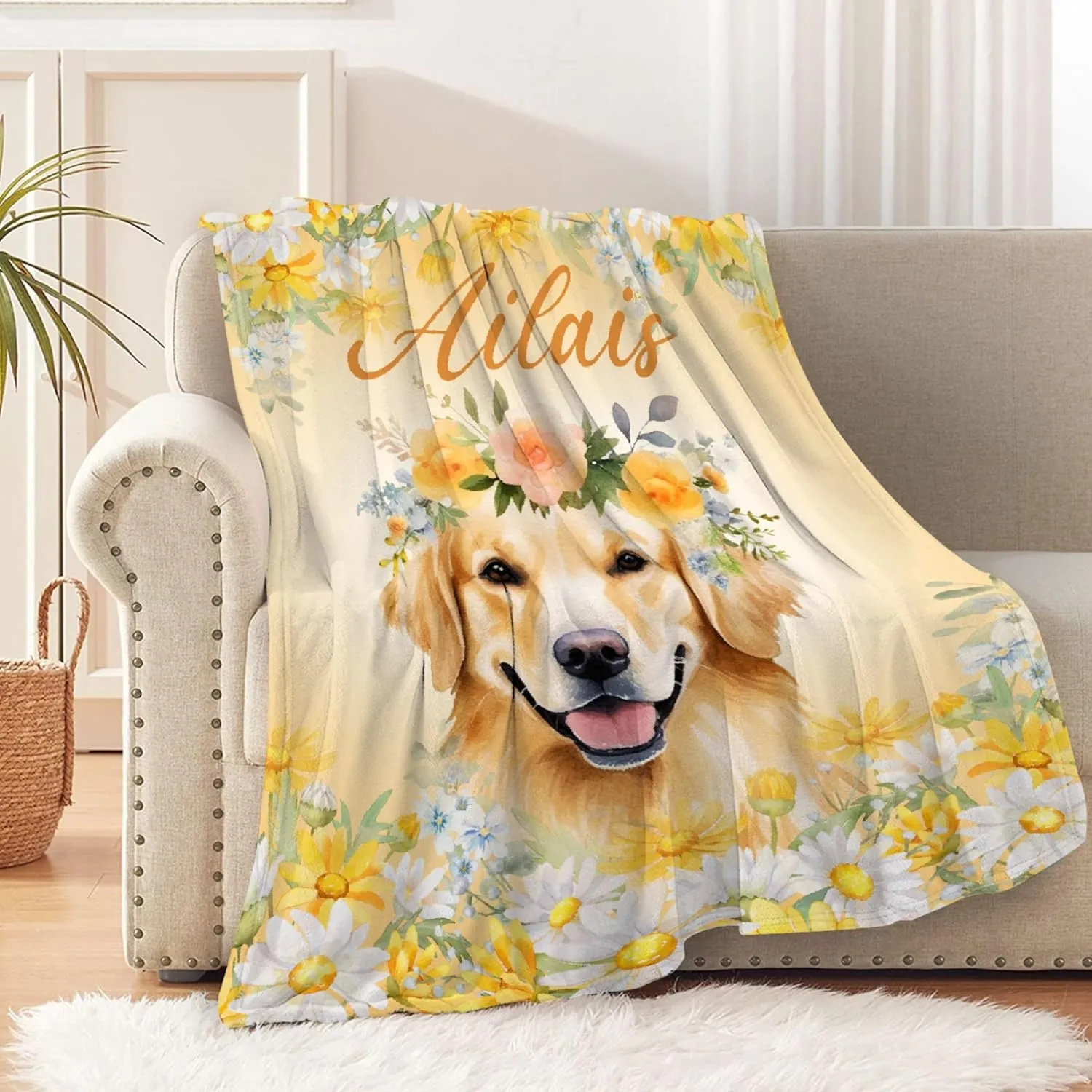 Personalized Dog Name Blanket Gifts for Boys Baby, Golden Retriever Custom Name Fleece Blanket - Soft Cozy Throw for Kids 30"x40" Perfect Customized Toddler Infant or Newborn Gift for Bed Sofa Travel