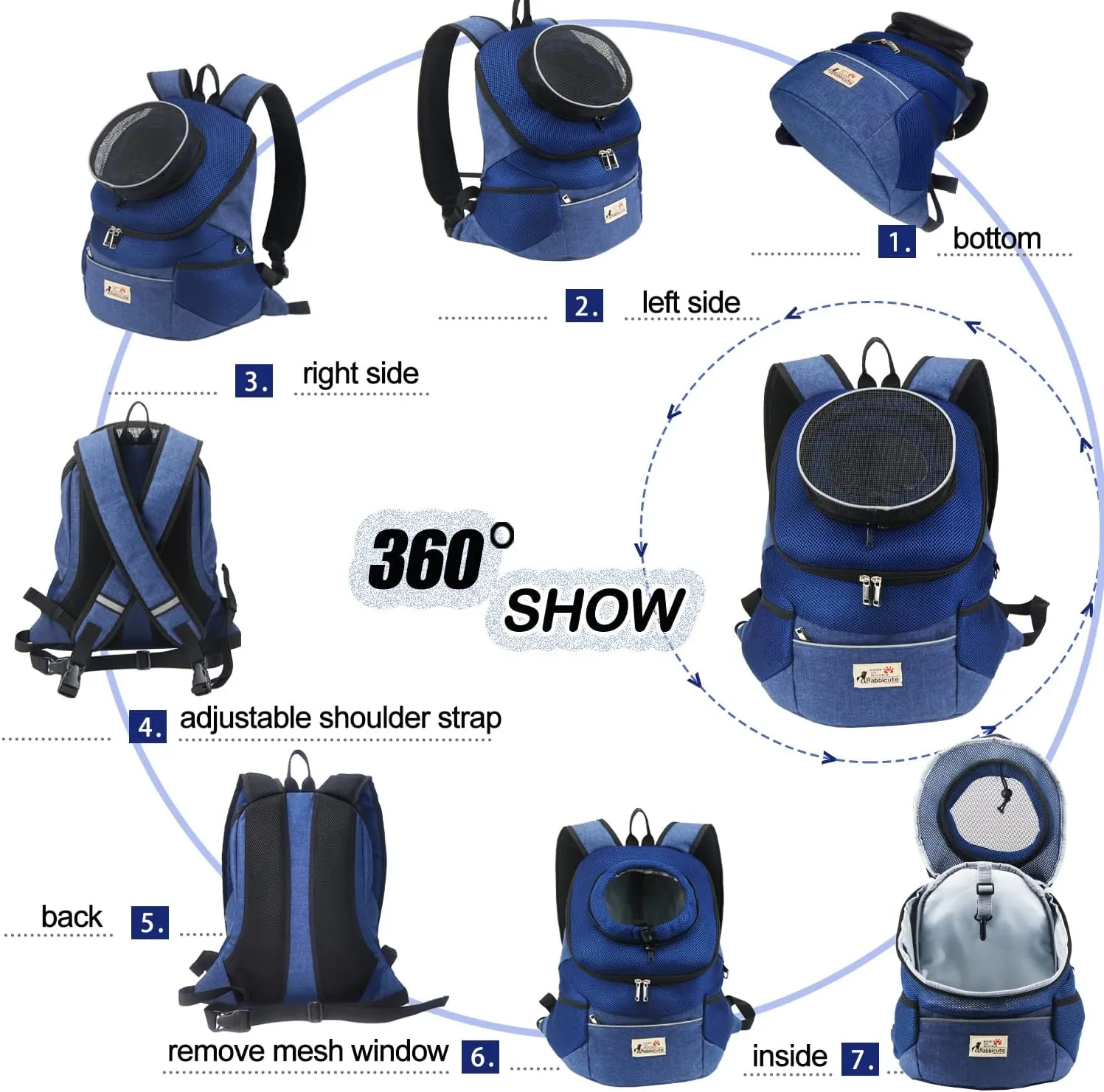 Pet Dog Carrier Backpack Adjustable Breathable Front Pack Head Out Removable Design Puppy Cat Dog Backpack for Small Dogs Cats Padded Shoulder Bag for Travelling Hiking Camping Outdoor Trip