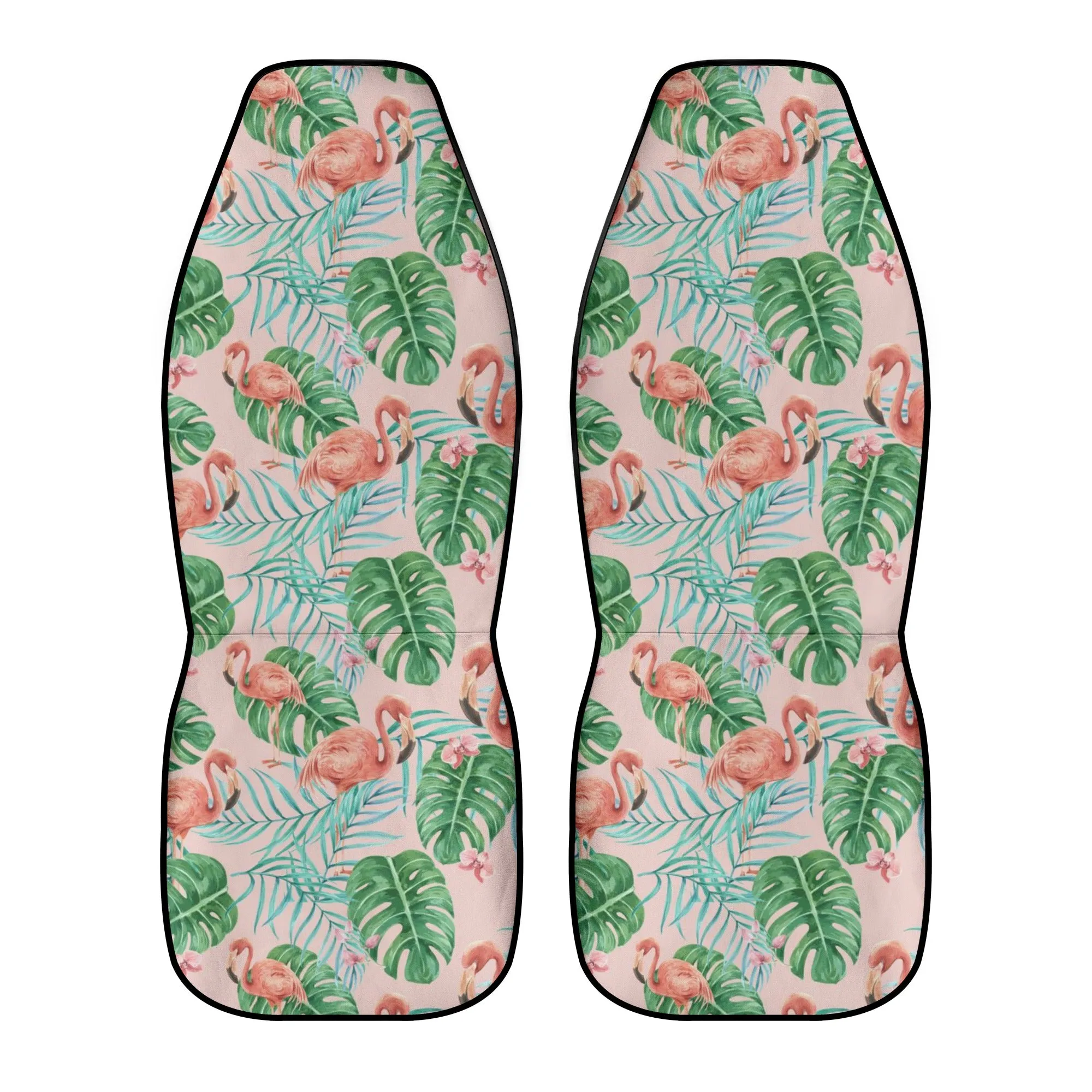 Pink Flamingo Car Seat Covers (2 pcs), Tropical Green Pattern Cute Front Seat Dog Vehicle SUV Universal Protector Accessory Men Women
