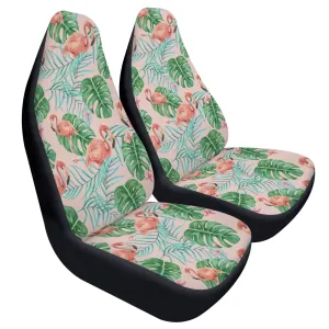 Pink Flamingo Car Seat Covers (2 pcs), Tropical Green Pattern Cute Front Seat Dog Vehicle SUV Universal Protector Accessory Men Women