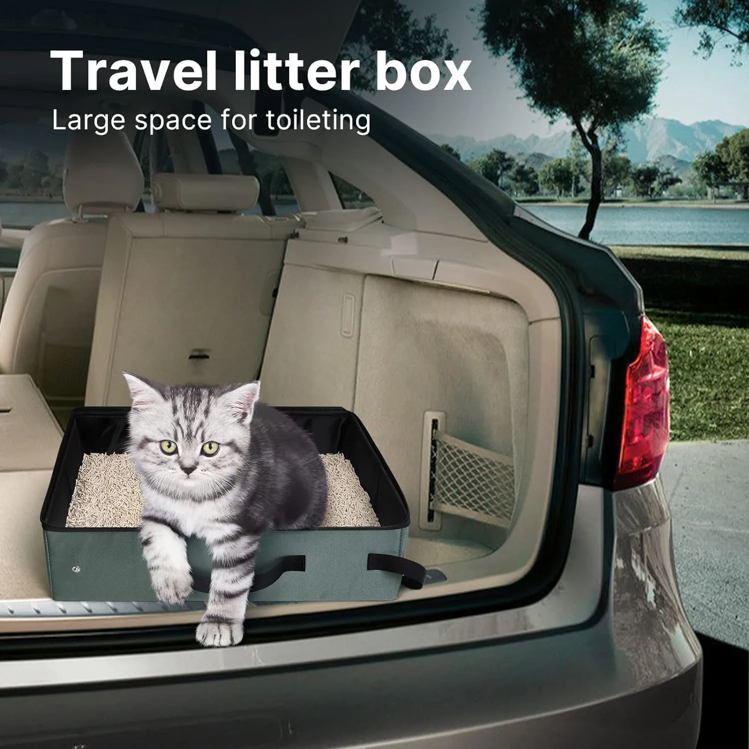 Portable Litter Box with Lid, Leak-Proof Collapsible Cat Litter Box Great for Travel Hotel Stays and Road Trip 16x12x4.3 Inches