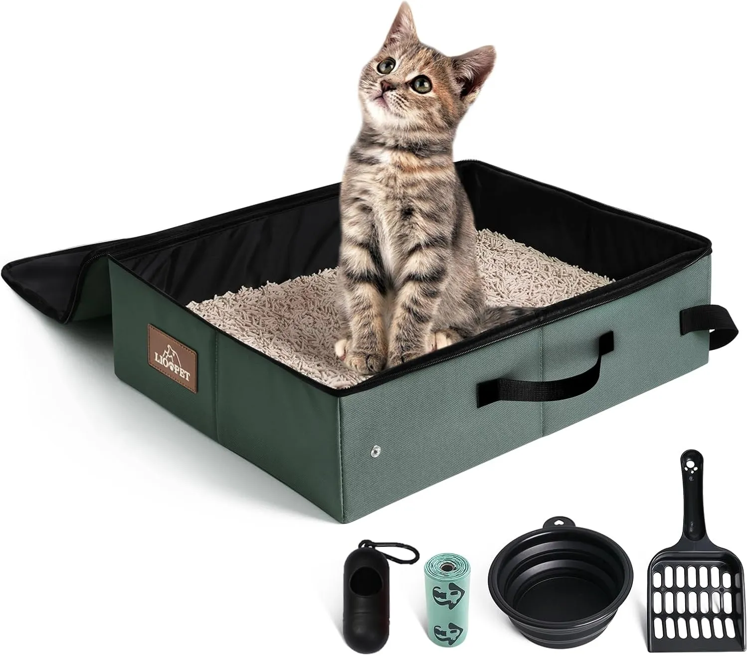 Portable Litter Box with Lid, Leak-Proof Collapsible Cat Litter Box Great for Travel Hotel Stays and Road Trip 16x12x4.3 Inches