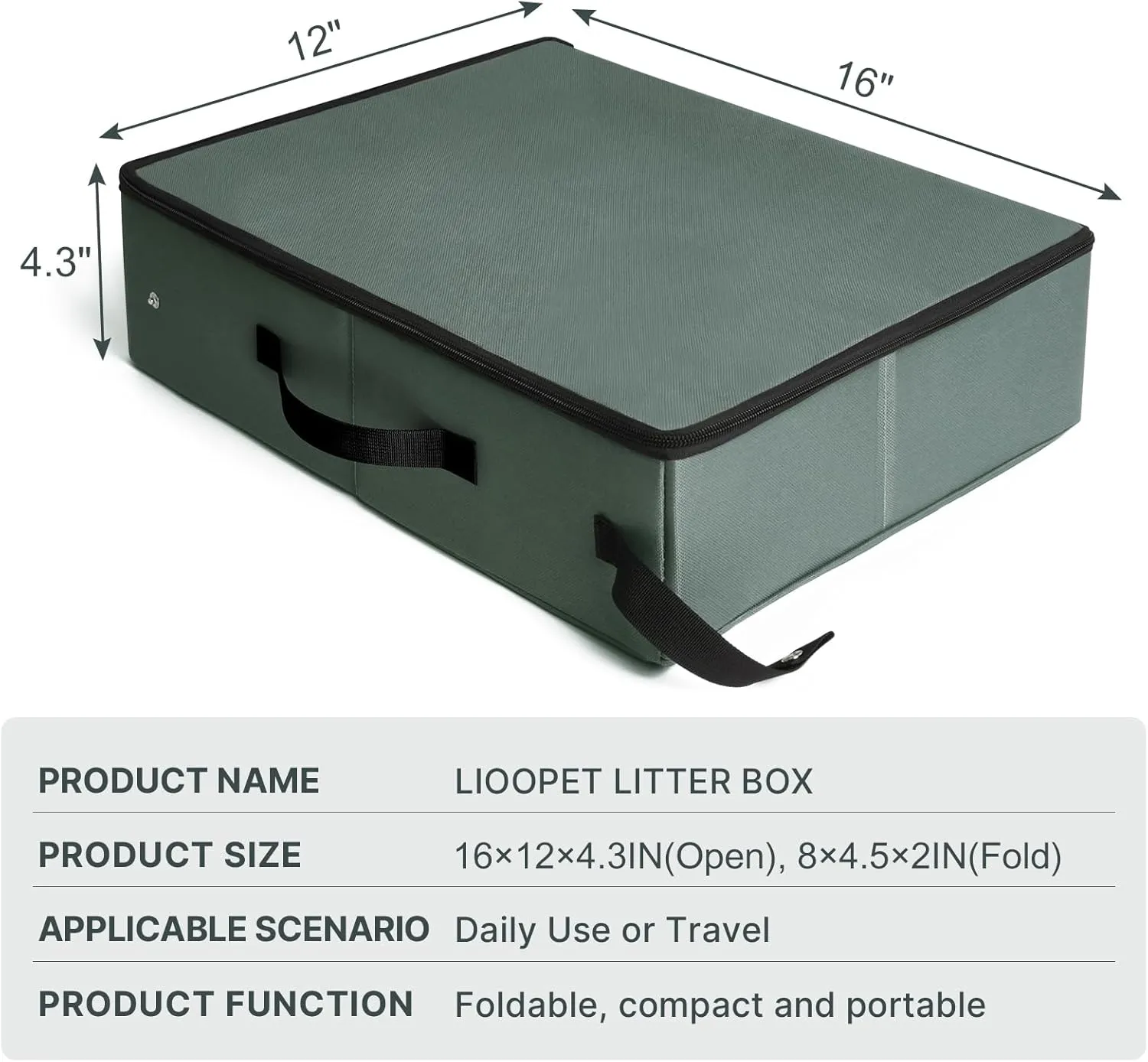 Portable Litter Box with Lid, Leak-Proof Collapsible Cat Litter Box Great for Travel Hotel Stays and Road Trip 16x12x4.3 Inches