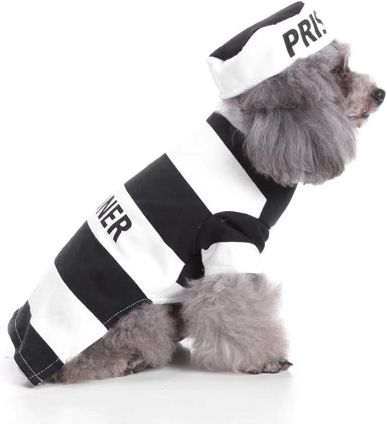 Puppy Prisoner Costume Halloween Christmas Funny Party Cosplay Clothes for Cat, Small Dog (X-Small, Prisoner)