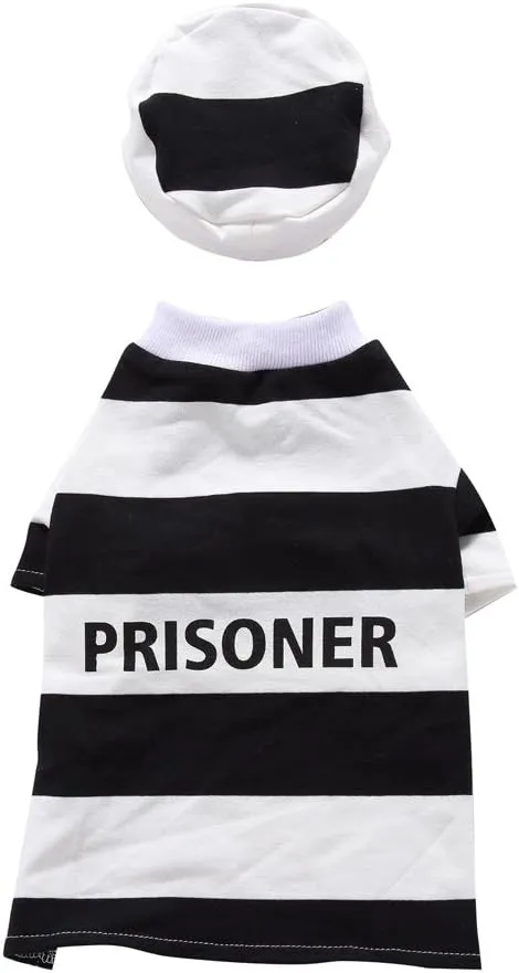 Puppy Prisoner Costume Halloween Christmas Funny Party Cosplay Clothes for Cat, Small Dog (X-Small, Prisoner)