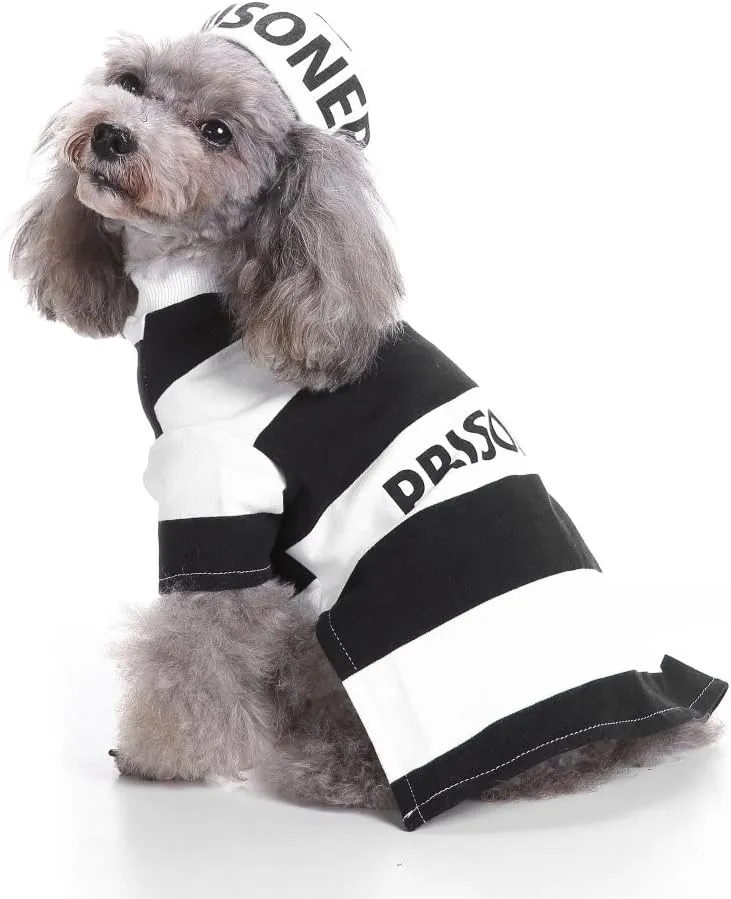 Puppy Prisoner Costume Halloween Christmas Funny Party Cosplay Clothes for Cat, Small Dog (X-Small, Prisoner)