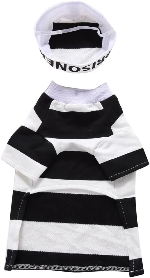 Puppy Prisoner Costume Halloween Christmas Funny Party Cosplay Clothes for Cat, Small Dog (X-Small, Prisoner)